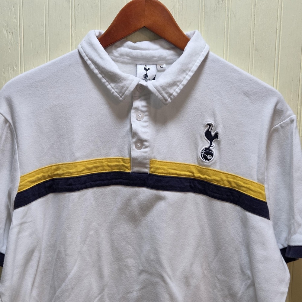 Tottenham Hotspur Shirt Mens XL White Soccer Polo Stripe Embroidered Crest